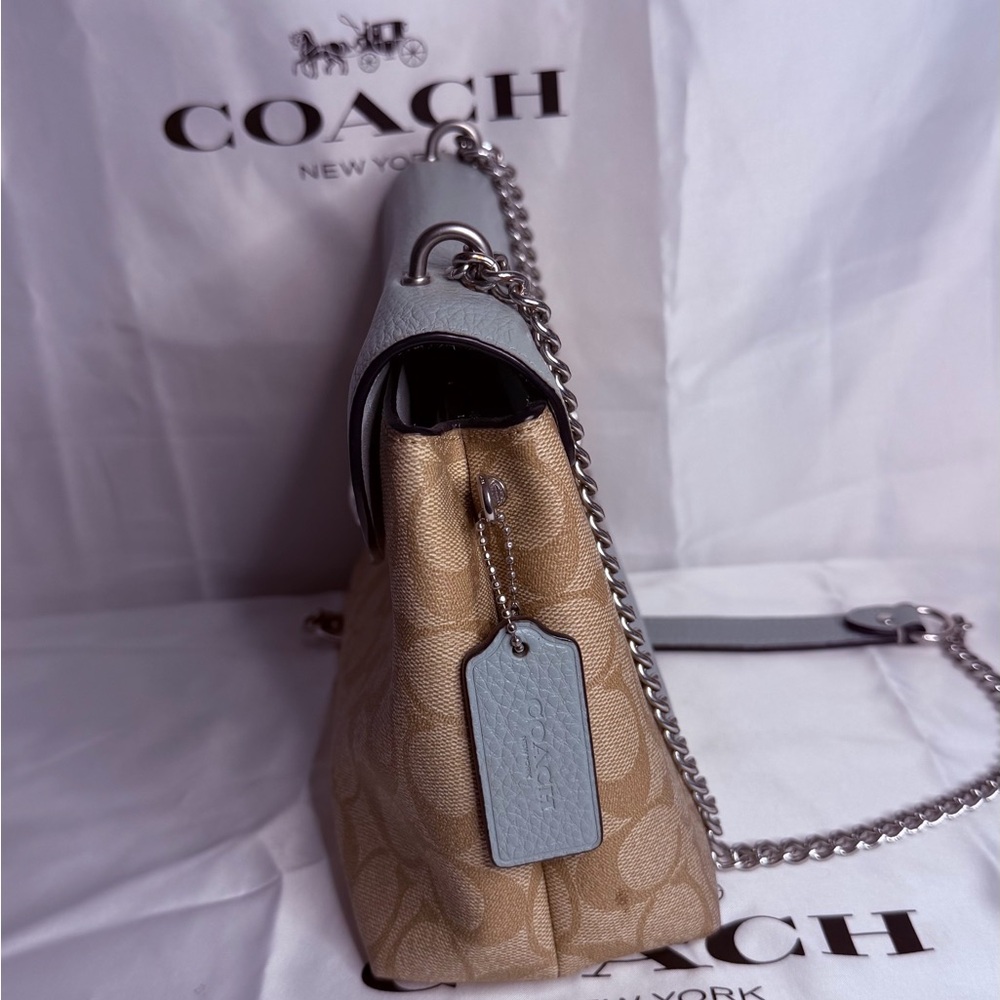 Coach Light Blue and Tan Shoulder Bag - Picture 3 of 5